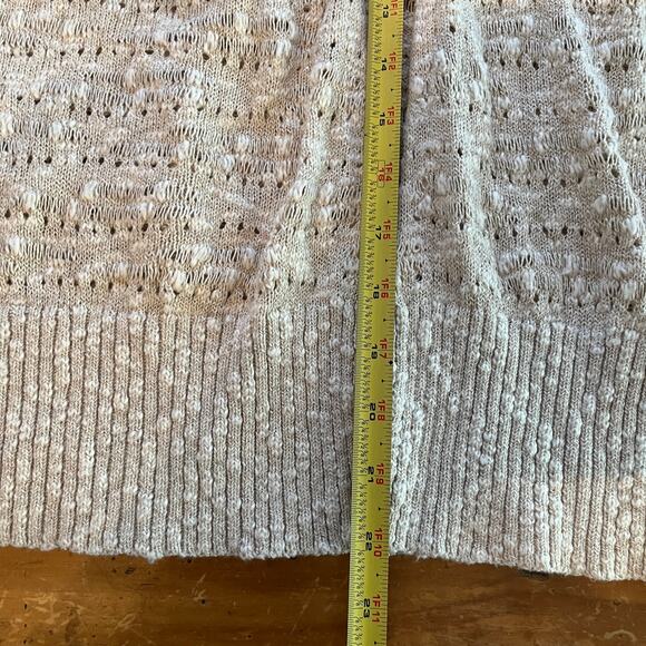 Loft Women’s Cotton Linen Beige Open Front Pointelle Cardigan Sweater Medium - Picture 8 of 8